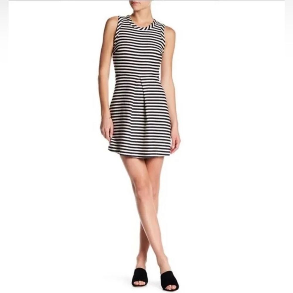 Madewell Striped Textured Knit Fit and Flare Dress - Black/White - Size Small